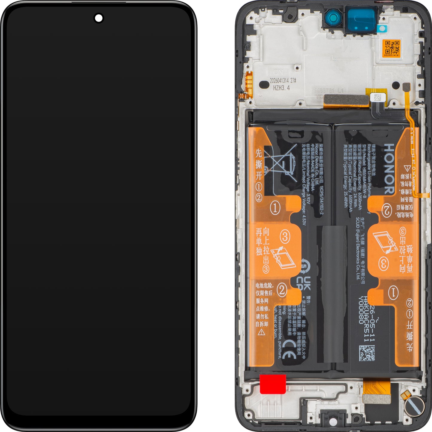 Touchscreen-Display Honor 400 Smart 5G, mit Rahmen und Akku, Schwarz, Service Pack 0235AQSV