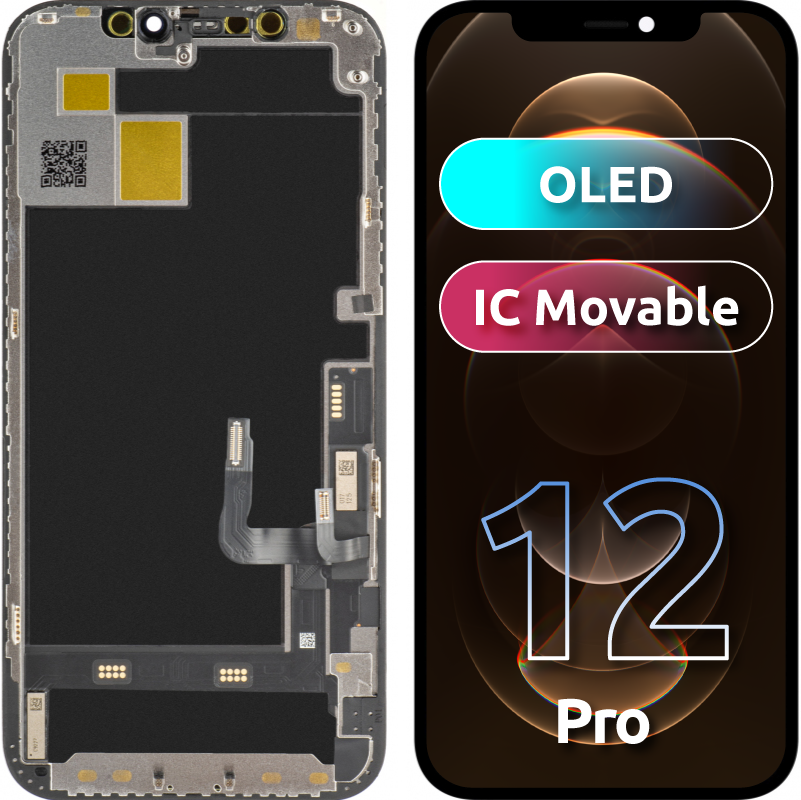 Touchscreen Display JK for Apple iPhone 12 / 12 Pro, with Frame, OLED IC Movable Version, Black