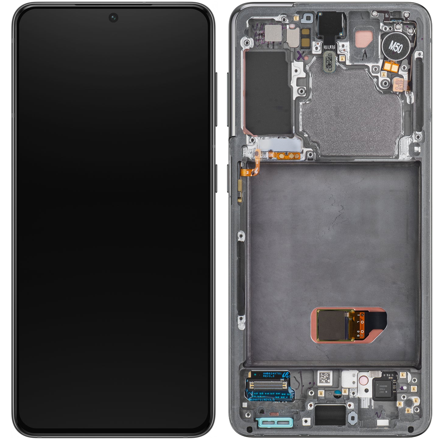 Touchscreen Display Samsung Galaxy S21 5G G991, mit Rahmen, Grau, Service Pack GH82-24544A