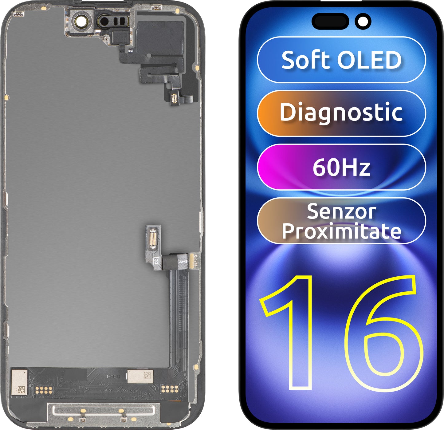 Touchscreen-Display mit Näherungssensor MP kompatibel mit Apple iPhone 16, mit Rahmen, OLED FHD Diagnosesoftware-Version, Schwarz