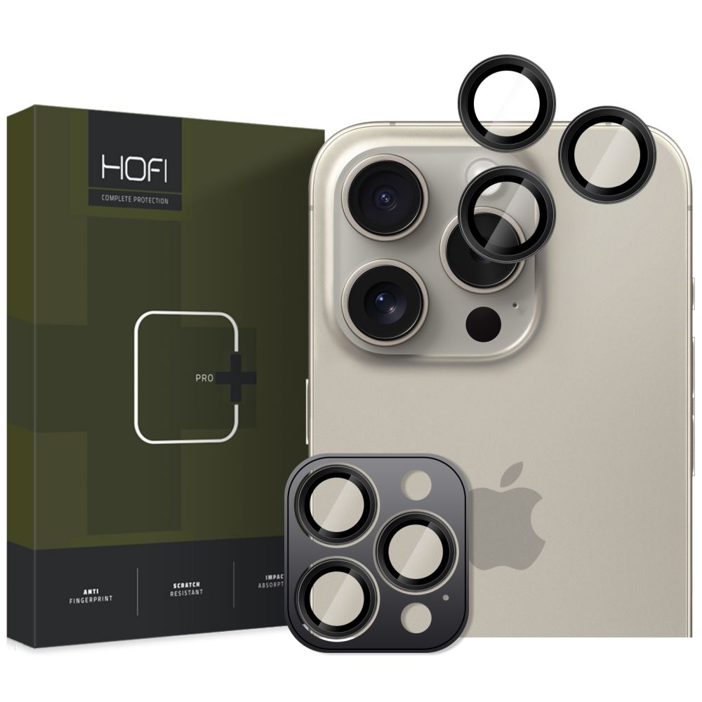 Schutzfolie für die Rückkamera HOFI CamRing PRO+ für Apple iPhone 16 Pro Max / 16 Pro, gehärtetes Glas, Schwarz