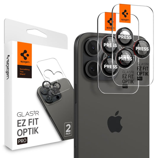 Spigen EZ FIT Rückkamera-Schutzfolie für Apple iPhone 16 Pro Max / 16 Pro / 15 Pro Max, glasgeschützt, Set 2 Stück, schwarz AGL05217