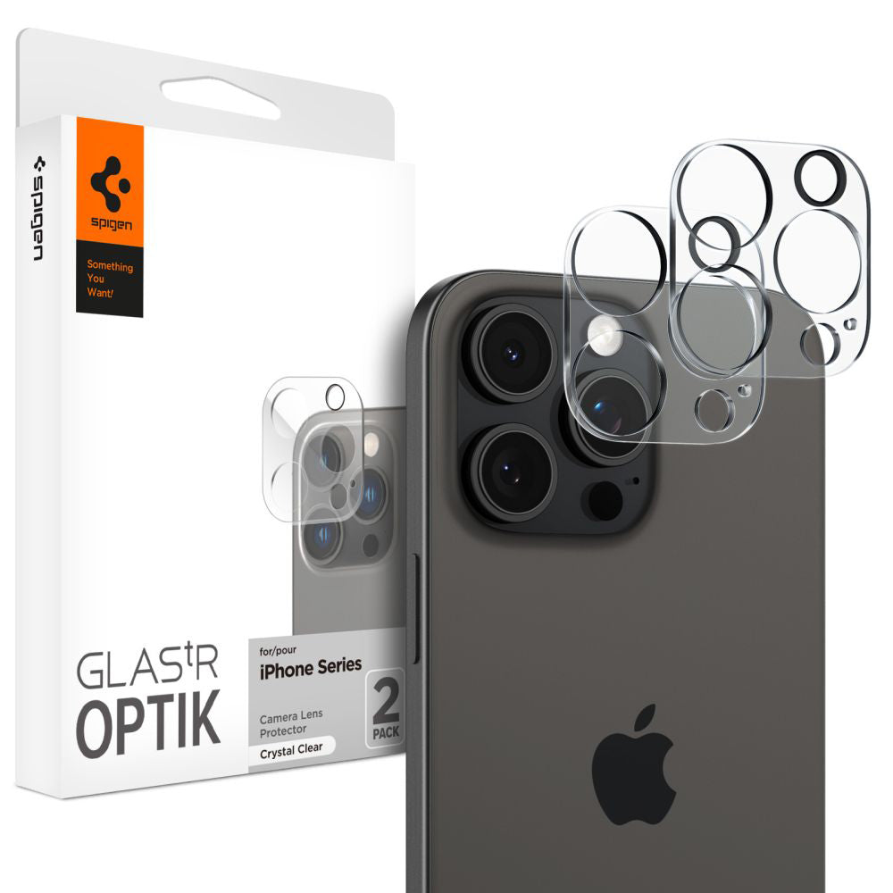 Schutzfolie für die Rückkamera Spigen GlastR Optik für Apple iPhone 16 Pro Max, gehärtetes Glas, Set mit 2 Stück, Transparent AGL05761