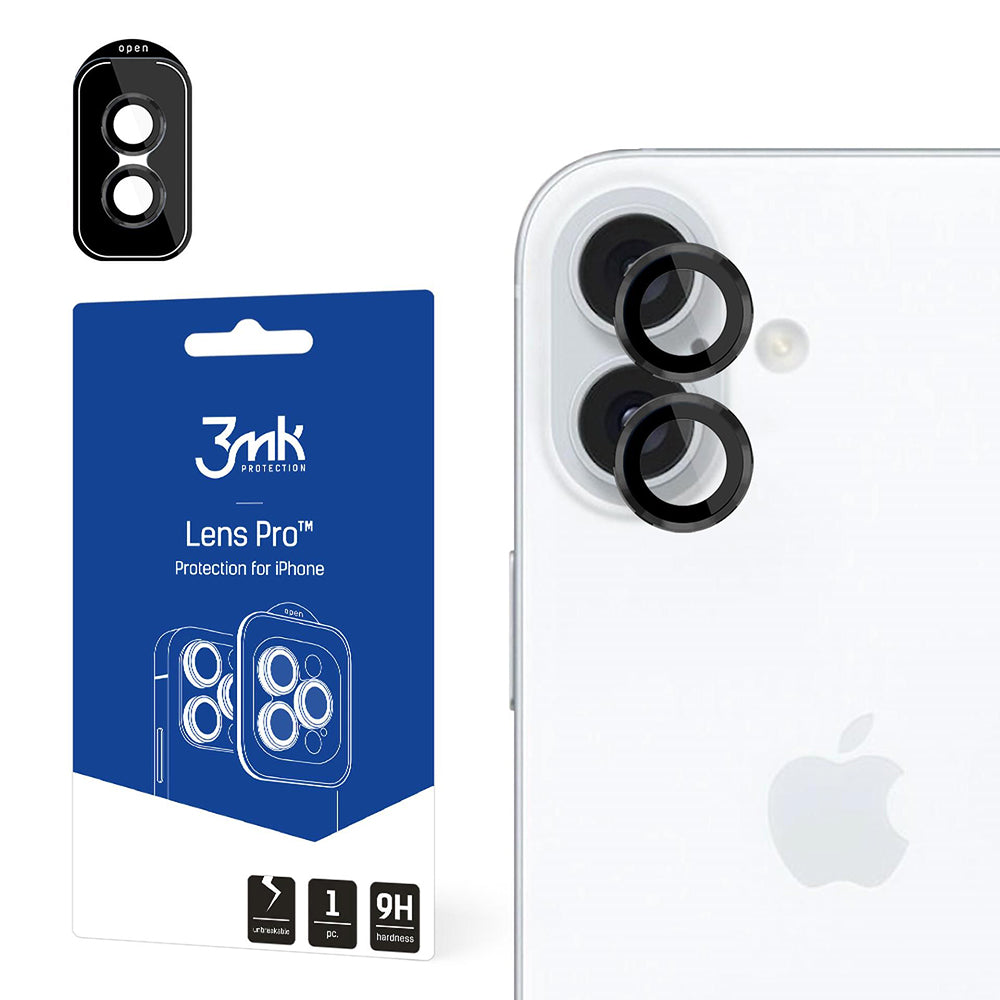 3MK Protection Pro Rückkamera-Schutzfolie für Apple iPhone 16 Plus / 16, gehärtetes Glas, schwarz