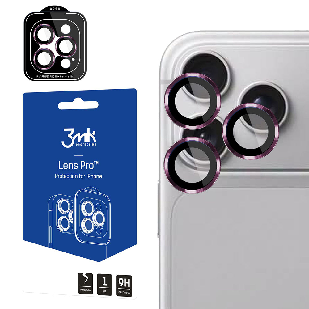 3MK Protection Pro Rückkamera-Schutzfolie für Apple iPhone 18 Pro / 18 Pro Max, gehärtetes Glas, Burgunderrot