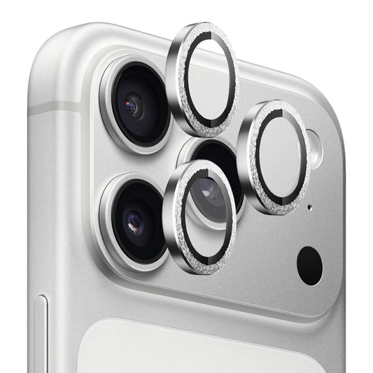 Schutzfolie für die Rückkamera Blueo Glitter Diamond Metal Frame für Apple iPhone 17 Pro Max / 17 Pro, gehärtetes Glas, Silberfarben