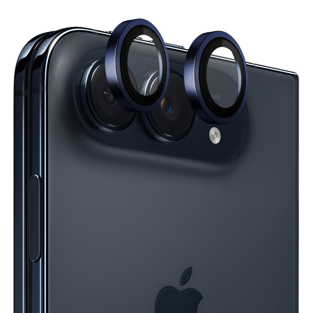 Blueo Schutzfolie für die Rückkamera mit Metallrahmen für Apple iPhone Duo, gehärtetes Glas, Blau