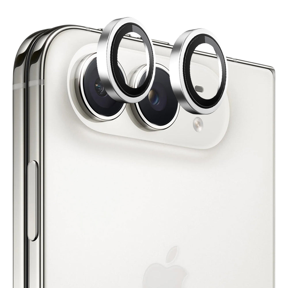 Blueo Schutzfolie für die Rückkamera mit Metallrahmen für Apple iPhone Duo, gehärtetes Glas, Silberfarben