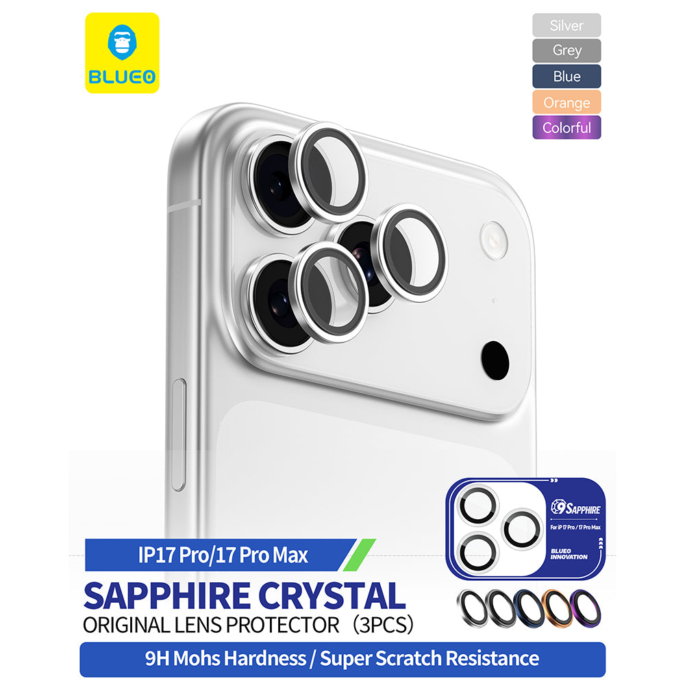 Schutzfolie Blueo Sapphire Crystal für die Rückkamera des Apple iPhone 17 Pro Max / 17 Pro, gehärtetes Glas, Dunkelblau