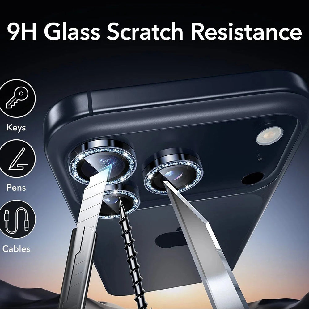 Schutzfolie ESR Glitter Diamond Armorite für die Rückkamera des Apple iPhone 17 Pro Max / 17 Pro, gehärtetes Glas, Dunkelblau