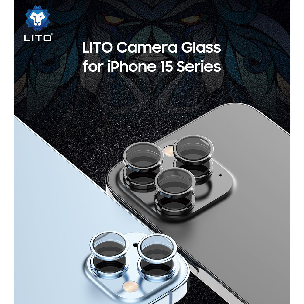 Lito S+ Rear Camera Protective Film for Apple iPhone 15 Pro Max / 15 Pro, Tempered Glass, Blue