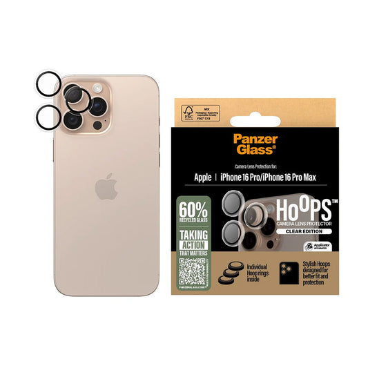 Schutzfolie PanzerGlass Hoops für die Rückkamera des Apple iPhone 16 Pro Max / 16 Pro, gehärtetes Glas, Transparent