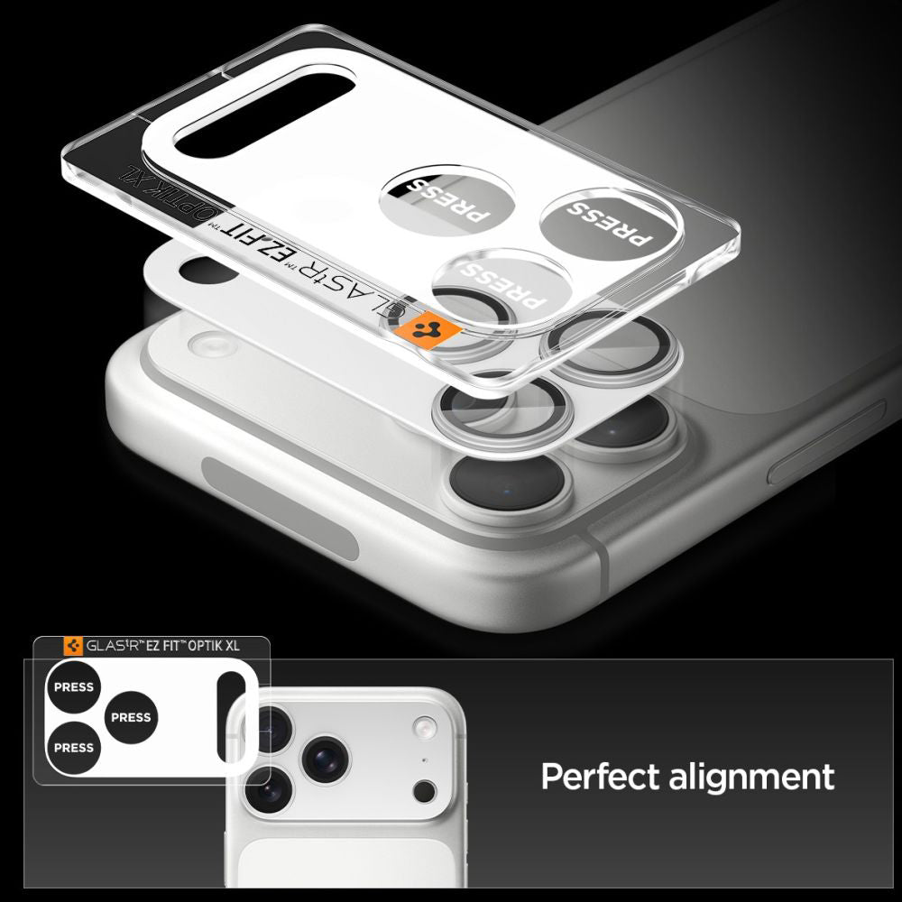 Schutzfolie Rückkamera Spigen GlastR EZ FIT Optik Pro XL für Apple iPhone 17 Pro, Gehärtetes Glas, Silber AGL10647