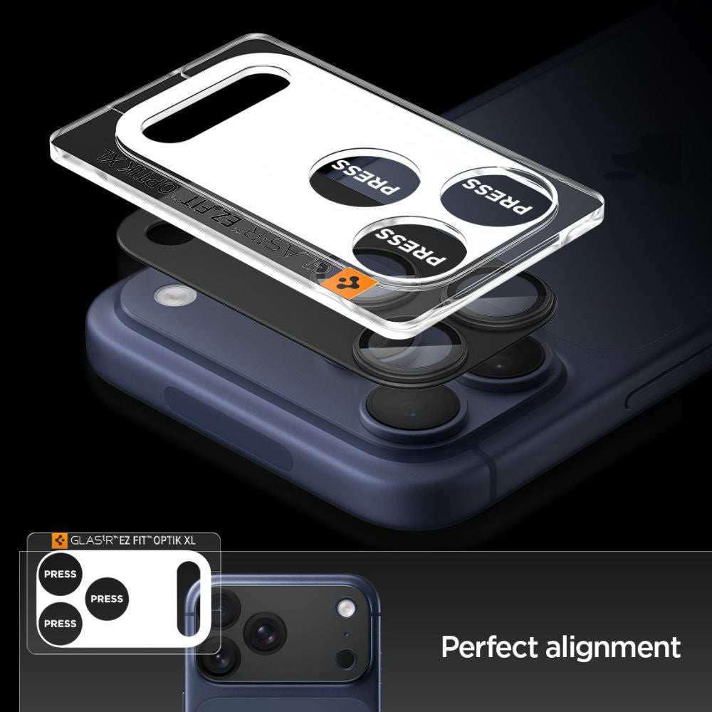 Schutzfolie Rückkamera Spigen GlastR EZ FIT Optik Pro XL für Apple iPhone 17 Pro, Gehärtetes Glas, Schwarz AGL10644