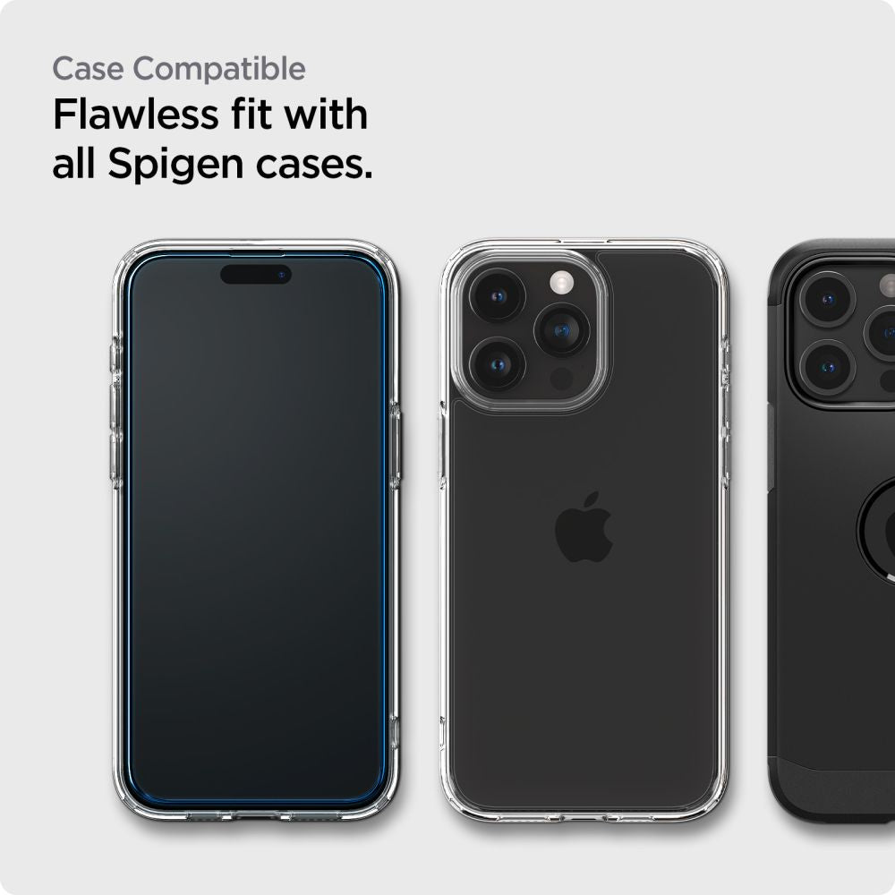 Spigen Align Master Screen Protector for Apple iPhone 15 Pro, Glass Shielded, Full Glue, Set 2 pieces, 2.5D, Black