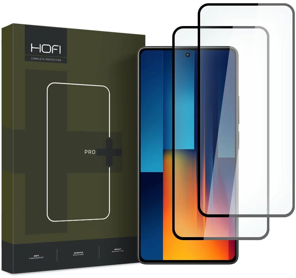 Schutzfolie HOFI Glass PRO+ für Xiaomi Poco M6 Pro 5G, gehärtetes Glas, Full Glue, Set mit 2 Stück, 2.5D, Schwarz
