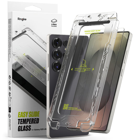 Displayschutzfolie Ringke Easy Slide für Samsung Galaxy S25 Ultra S938, Gehärtetes Glas, Vollverklebung, Set mit 2 Stück