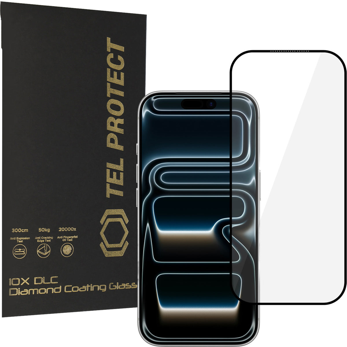 Tel Protect 10X HD DLC Diamond Coating Displayschutzfolie für Apple iPhone 18 Pro Max / 17 Pro Max, gehärtetes Glas, vollflächig klebend, schwarz