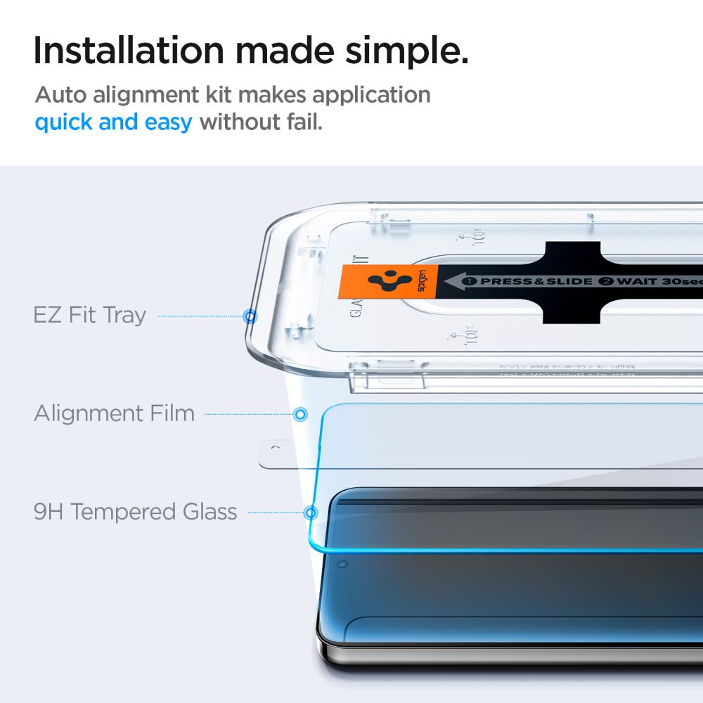 Schutzfolie Spigen GlastR EZ FIT für Samsung Galaxy S25+ S936 / S24+ S926, Gehärtetes Glas, Vollverklebung, Set 2 Stück AGL07432
