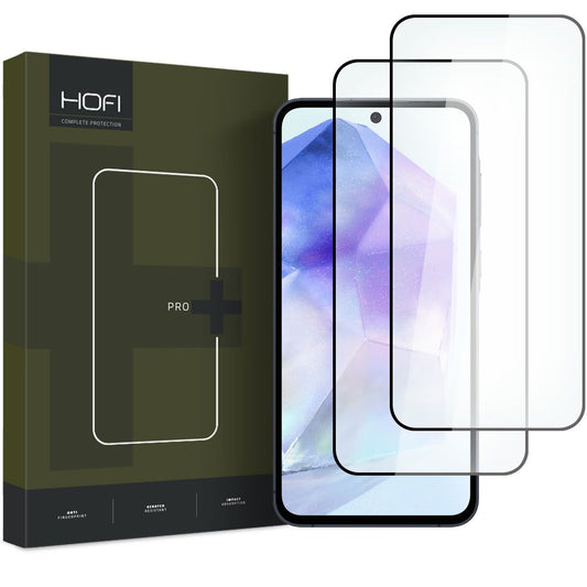 HOFI Glas PRO+ Displayschutzfolie für Samsung Galaxy A55 5G A556 / A35 5G A356, Glasschutzfolie, Vollverklebung, Set 2 Stück, 2.5D, Schwarz