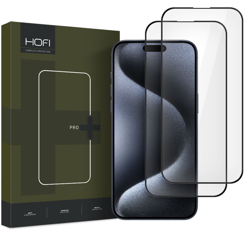 Schutzfolie HOFI Glass PRO+ für Apple iPhone 16, Gehärtetes Glas, Vollverklebung, Set mit 2 Stück, 2.5D, Schwarz