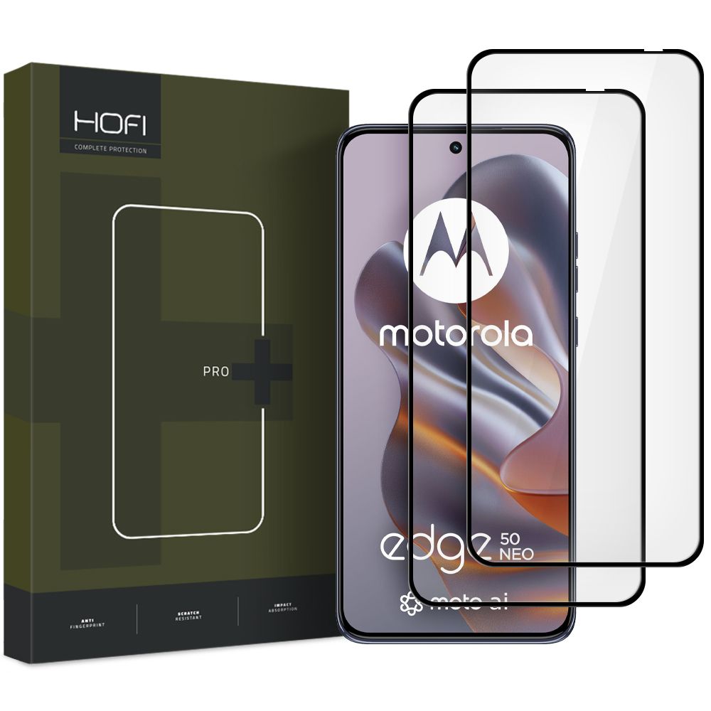 Schutzfolie HOFI Glass PRO+ für Motorola Edge 50 Neo, gehärtetes Glas, Full Glue, Set mit 2 Stück, 2.5D, Schwarz