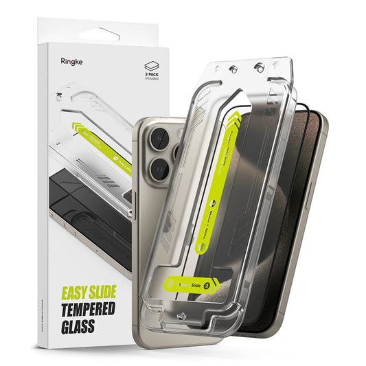 Ringke Easy Slide Displayschutzfolie für Apple iPhone 15 Pro, Vollverklebung, Vollverklebung, Set 2 Stück, Schwarz