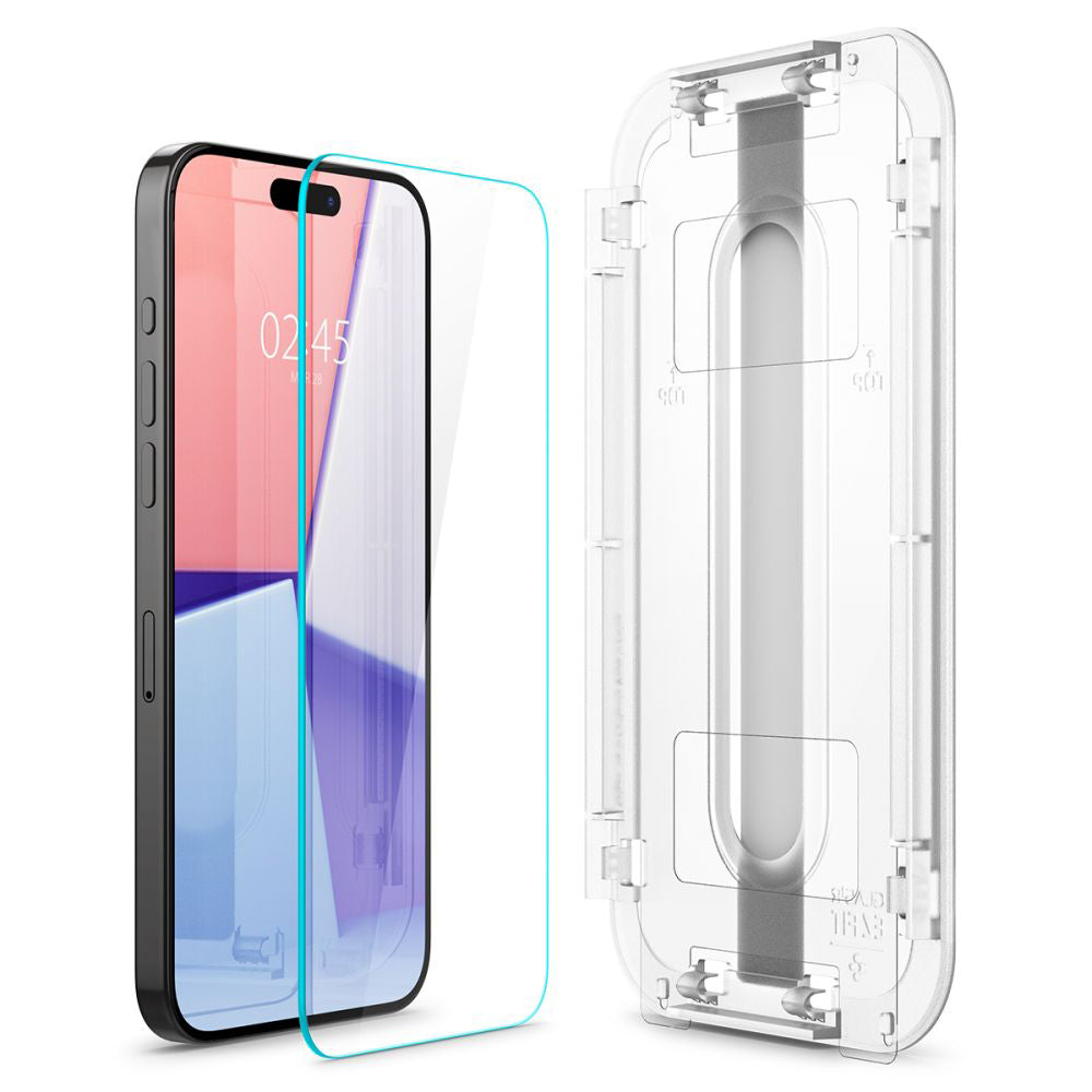 Spigen GlastR EZ FIT Displayschutzfolie für Apple iPhone 15 Pro, gehärtetes Glas, Full Glue, 2er Set AGL06892
