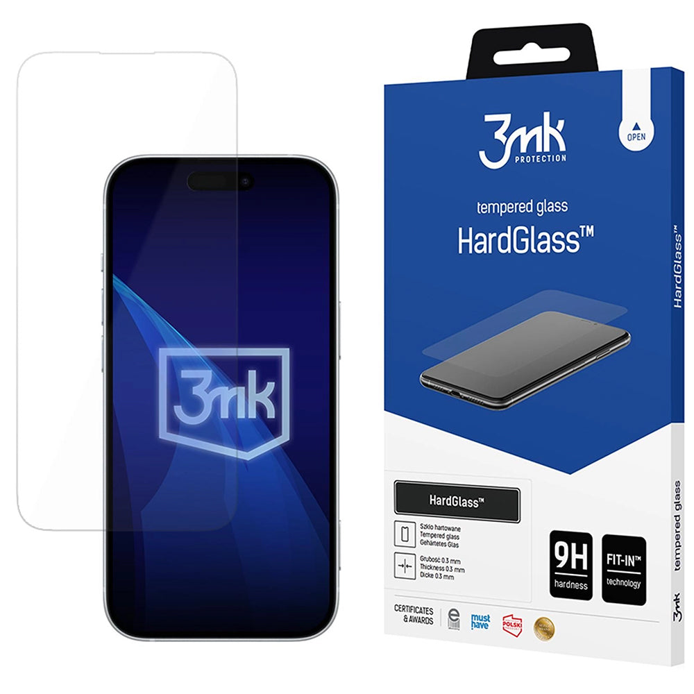 3MK HardGlass Displayschutzfolie für Apple iPhone 18 Pro / 17 Pro / 17 / 16 Pro, Sicherheitsglas, Vollflächig verklebt