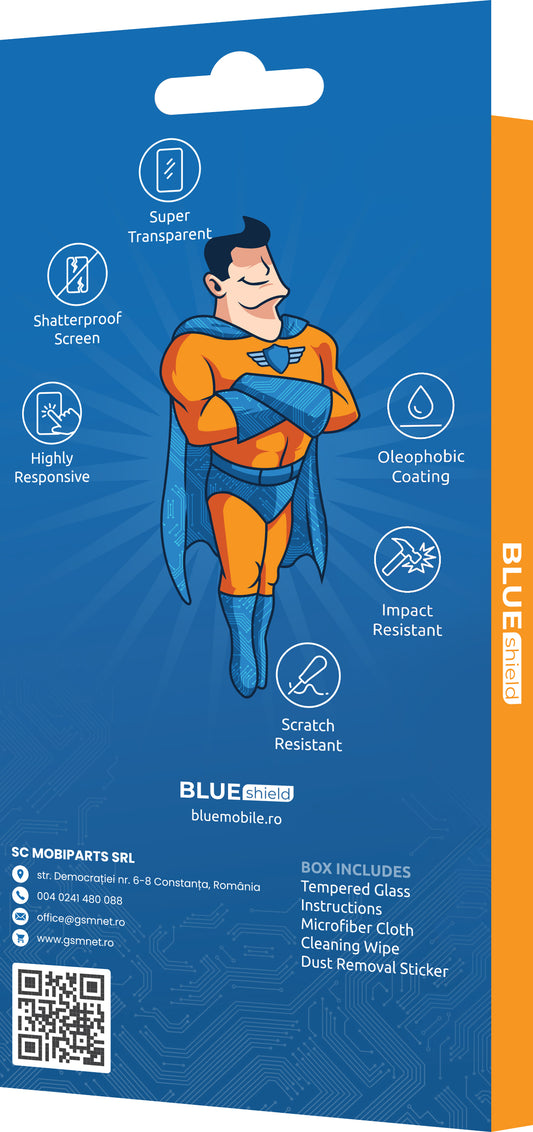 BLUE Shield Displayschutzfolie für Motorola Moto E20, abgeschirmtes Glas, Vollverklebung, Case Friendly, Schwarz