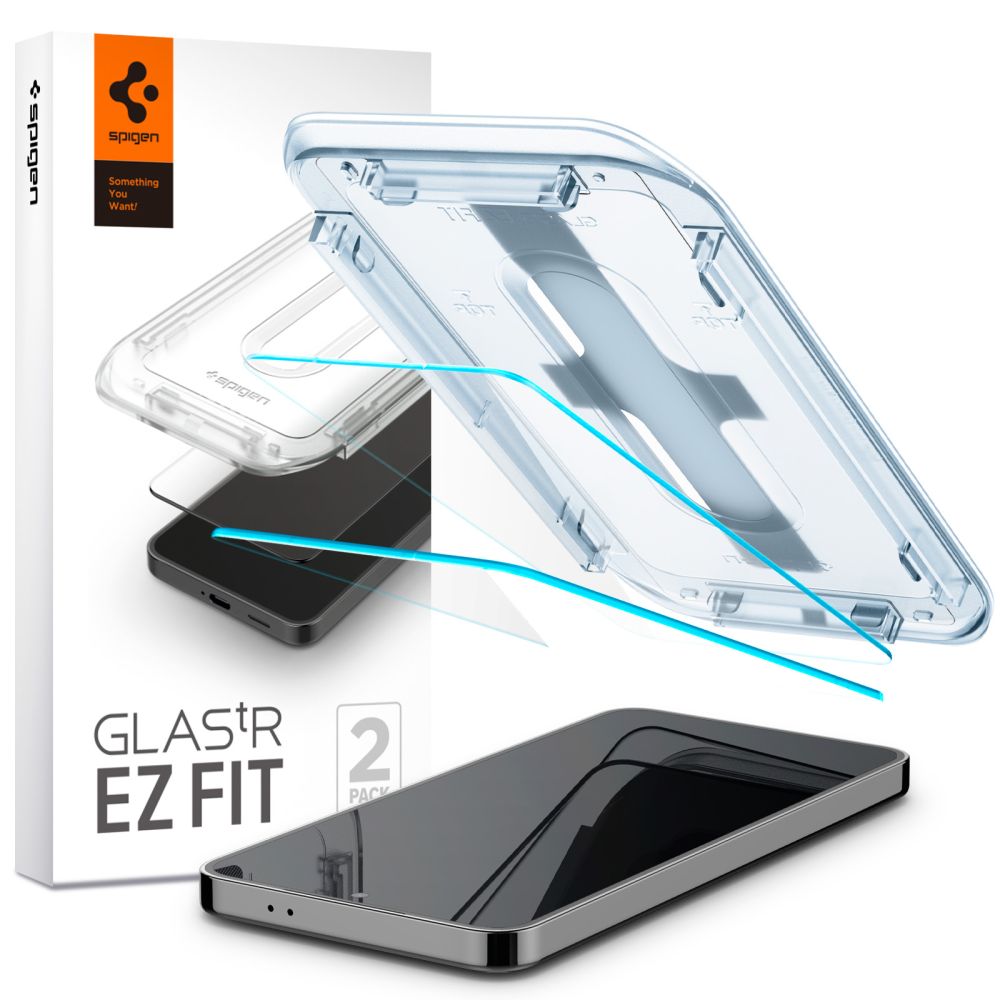Schutzfolie Spigen GlastR EZ FIT für Samsung Galaxy S25 S931 / S24 S921, Gehärtetes Glas, Vollverklebung, Set mit 2 Stück AGL07440