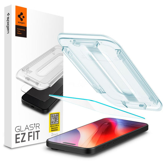 Spigen EZ FIT Displayschutzfolie für Apple iPhone 16 Pro, Glas geschützt, Vollverklebung AGL07935