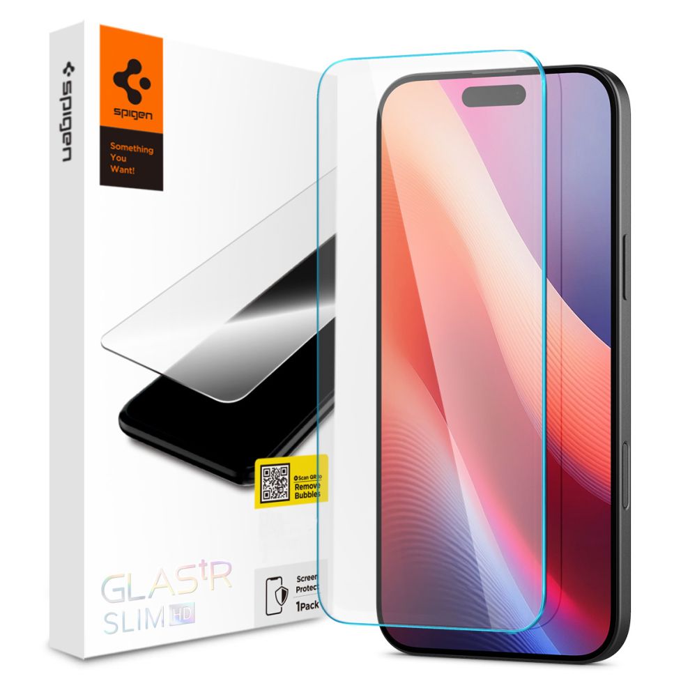 Schutzfolie Spigen GlastrR Slim HD für Apple iPhone 16 Pro, Gehärtetes Glas, Vollverklebung, 2.5D AGL07937