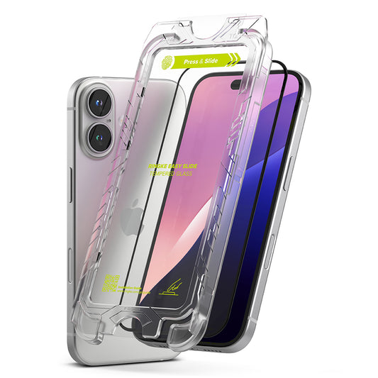 Ringke Easy Slide Displayschutzfolie für Apple iPhone 16 Plus / 15 Plus, Glas geschützt, Vollverklebung, Set 2 Stück, Schwarz