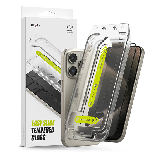 Ringke Easy Slide Displayschutzfolie für Apple iPhone 16 Pro, Vollverklebung, Vollverklebung, Set 2 Stück, Schwarz