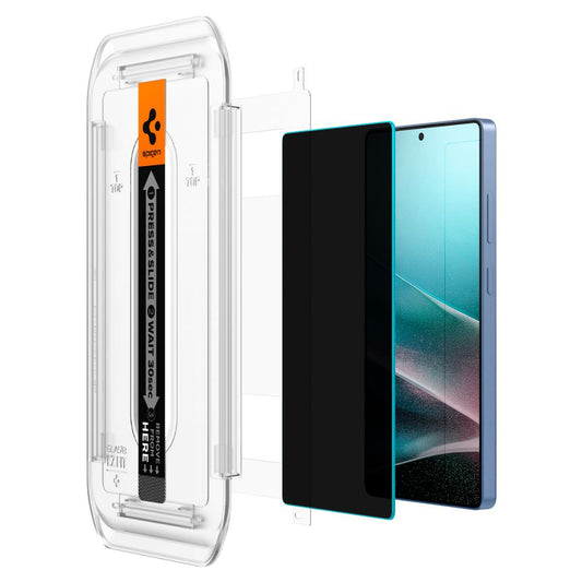 Privacy-Schutzfolie Spigen GlastR EZ FIT HD für Samsung Galaxy S25 Ultra S938, gehärtetes Glas, Vollkleber, 2er-Set AGL09335