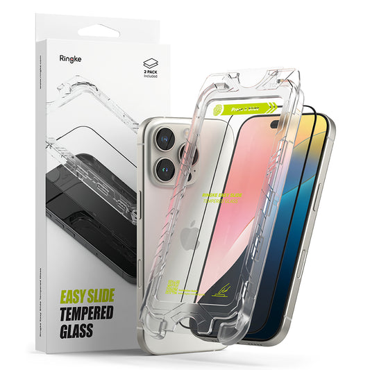 Ringke Easy Slide Displayschutzfolie für Apple iPhone 16 Pro Max, vollflächig klebend, vollflächig klebend, Set 2 Stück, Schwarz