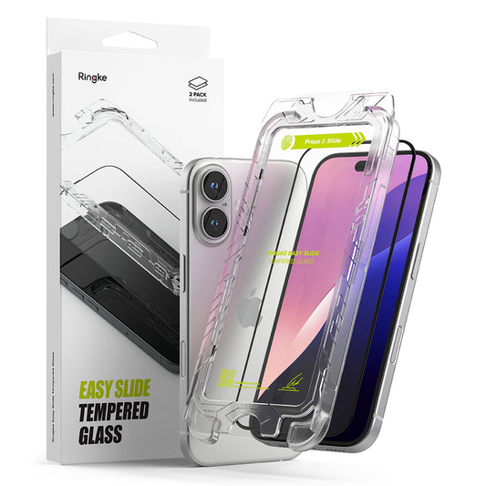 Ringke Easy Slide Displayschutzfolie für Apple iPhone 16 / 15, Glas geschützt, Vollverklebung, Set 2 Stück, Schwarz
