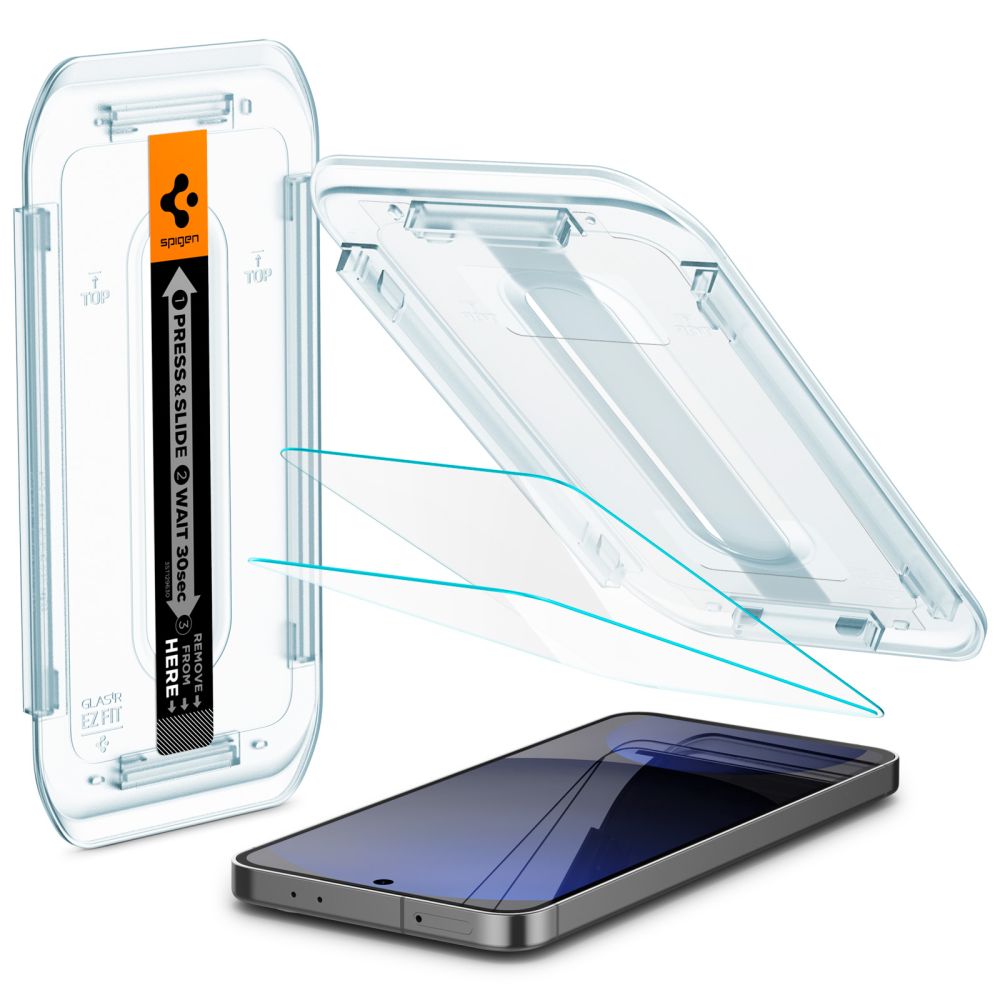 Schutzfolie Spigen GlastR EZ FIT für Samsung Galaxy A56 A566 / S24 FE S721, gehärtetes Glas, Vollverklebung, Set mit 2 Stück AGL08729