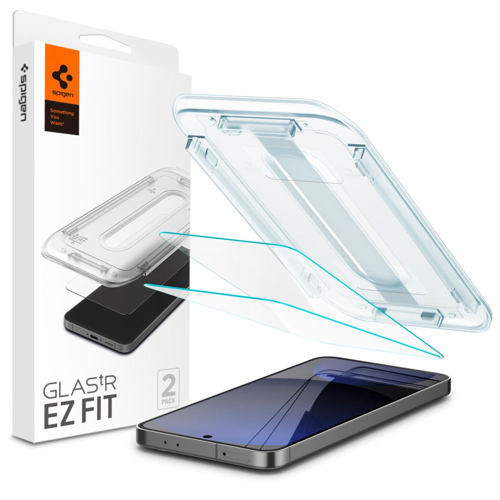 Schutzfolie Spigen GlastR EZ FIT für Samsung Galaxy A56 A566 / S24 FE S721, gehärtetes Glas, Vollverklebung, Set mit 2 Stück AGL08729