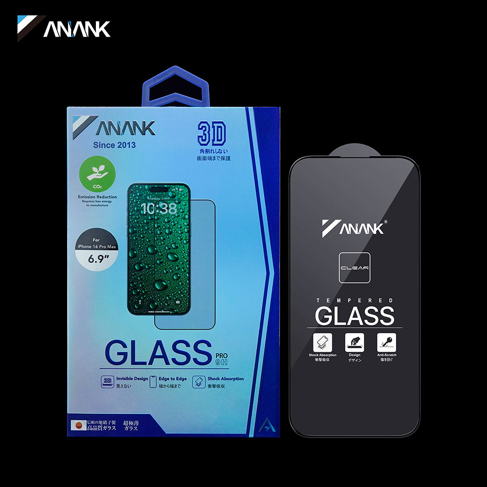 Anank 3X Verstärkte Unsichtbare Displayschutzfolie für Apple iPhone 16 Pro, Gehärtetes Glas, Vollkleber, 3D, Schwarz