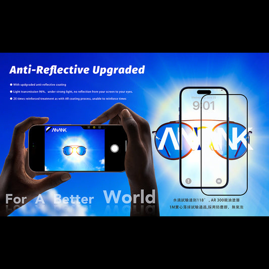 Anank Anti Reflection Screen Protector for Apple iPhone 17 Pro, Tempered Glass, Full Glue, 2.5D, Black