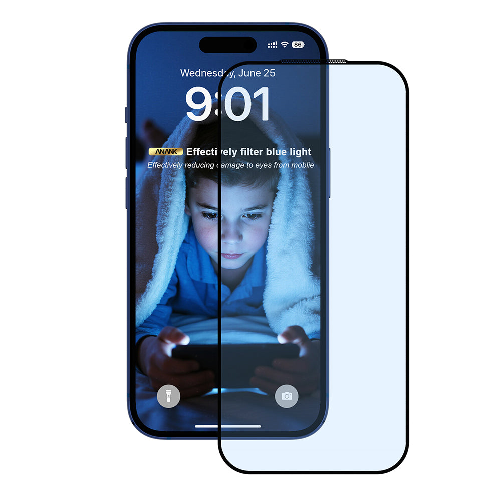 Schutzfolie Anti Blue Light Anank 5X Verstärkt für Apple iPhone 17 Pro Max, Gehärtetes Glas, Vollverklebung, 2.5D, Schwarz