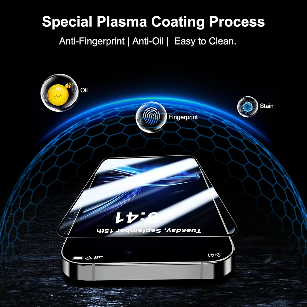 Blueo Anti-Broken Displayschutzfolie für Apple iPhone 16 Plus / 15 Plus / 14 Pro Max, gehärtetes Glas, Vollkleber, Schwarz