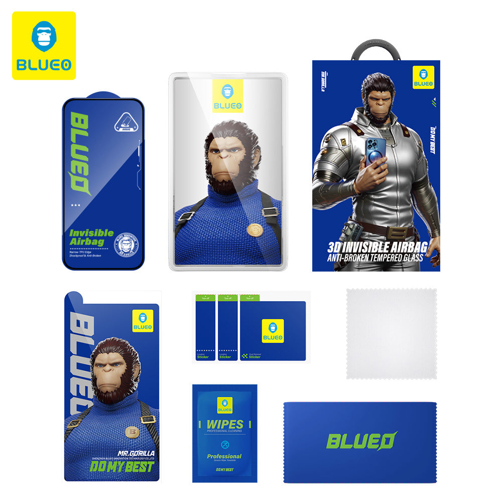 Blueo Anti-Broken Displayschutzfolie für Apple iPhone 16 Plus / 15 Plus / 14 Pro Max, gehärtetes Glas, Vollkleber, Schwarz