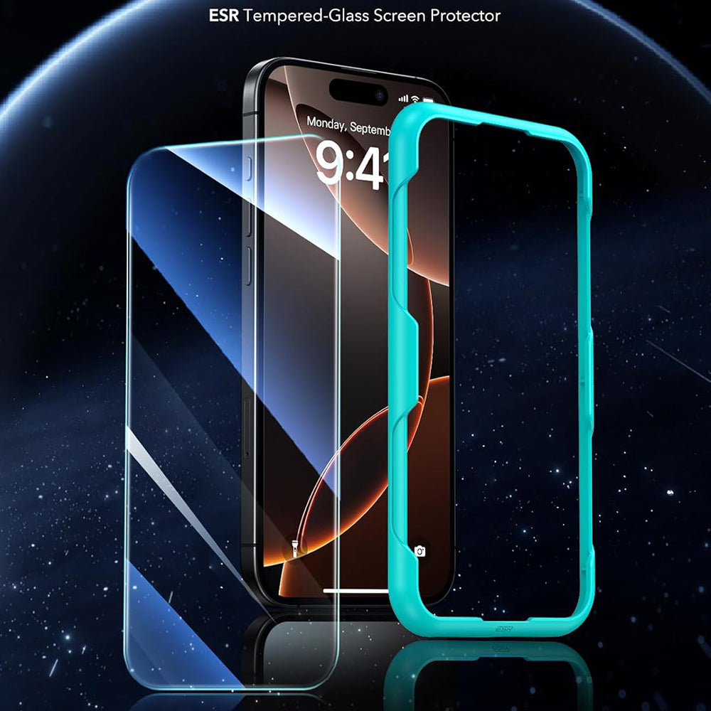 Schutzfolie ESR Bildschirm für Apple iPhone 17 / 16 Pro, Gehärtetes Glas, Vollverklebung, Set 3 Stück, Schwarz