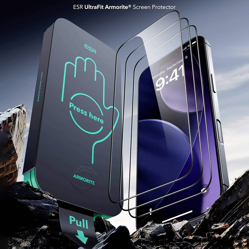 Schutzfolie ESR Armorite UltraFit für Apple iPhone 17 Pro Max, Gehärtetes Glas, Vollverklebung, Set 2 Stück, Schwarz