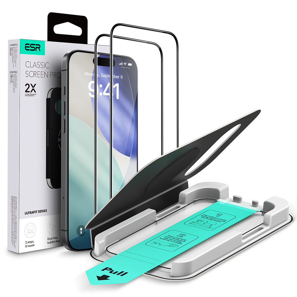 ESR UltraFit Classic Displayschutzfolie für Apple iPhone 18 Pro / 17 Pro, gehärtetes Glas, Full Glue, 2 Stück Set, Schwarz
