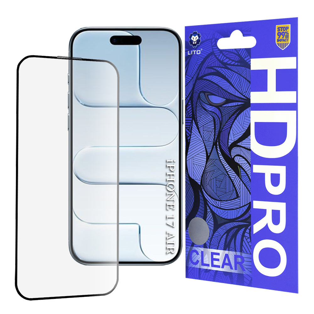 Lito HD Pro Clear Screen Protector for Apple iPhone 17 Air, Tempered Glass, Full Glue, Black