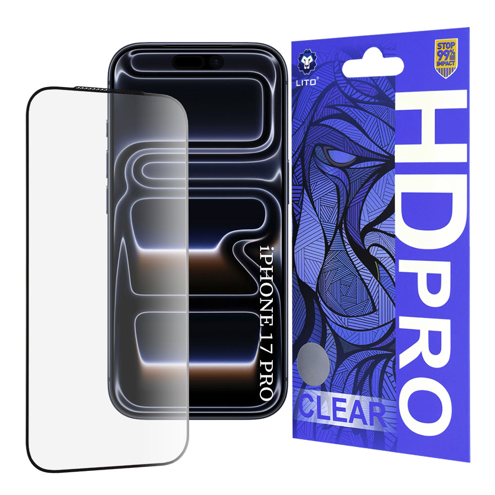 Schutzfolie Lito HD Pro Clear für Apple iPhone 17 Pro, gehärtetes Glas, Full Glue, Schwarz